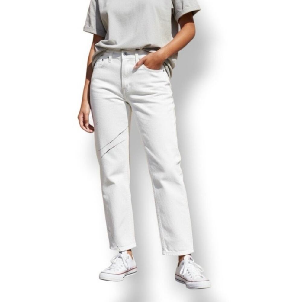 Everlane The High Rise Straight ankle jean with paint splatter